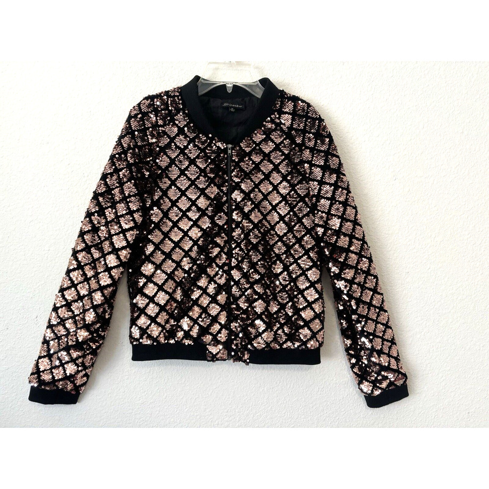 Rose Gold Sequin Bomber Jacket Medium Y2K Roller Derby Halloween Costume ‎ n